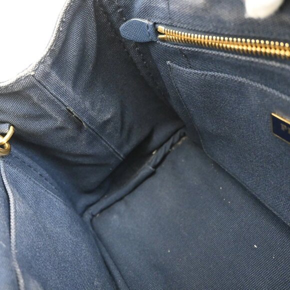 PRADA Logo Canapa 2Way Shoulder Hand Bag Canvas Leather Blue GHW 86KA843 - Picture 12 of 15